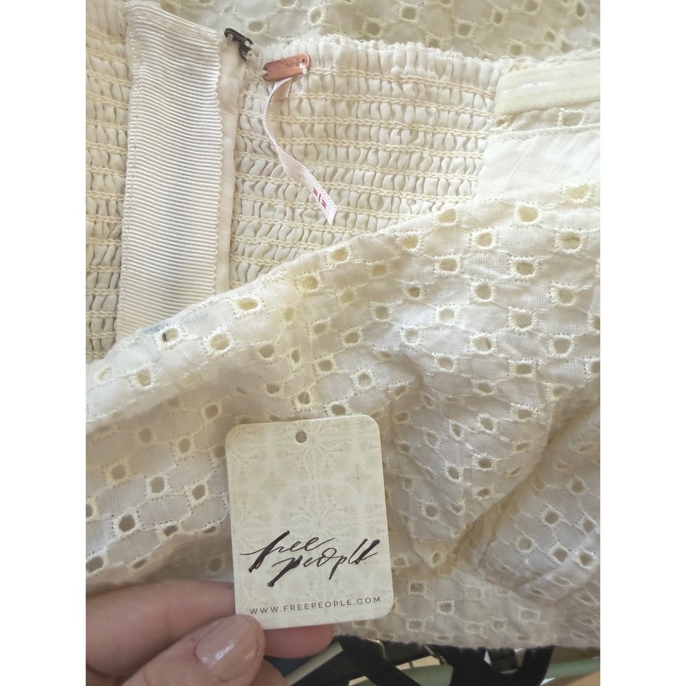 Free People Berry Kiss Dress Ivory Eyelet Off Shoulder Mini‎ OB1903732 M - Picture 4 of 11